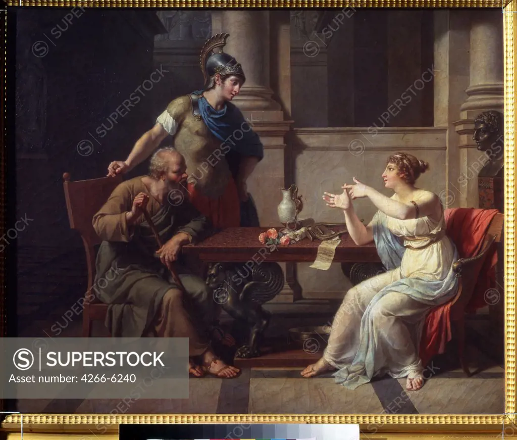 Socrates talking with Athenian woman by Nicolas Andre Monsiaux, Oil on canvas, 1801, Classicism, 1754-1837, Russia, Moscow, State A. Pushkin Museum of Fine Arts, 65x81