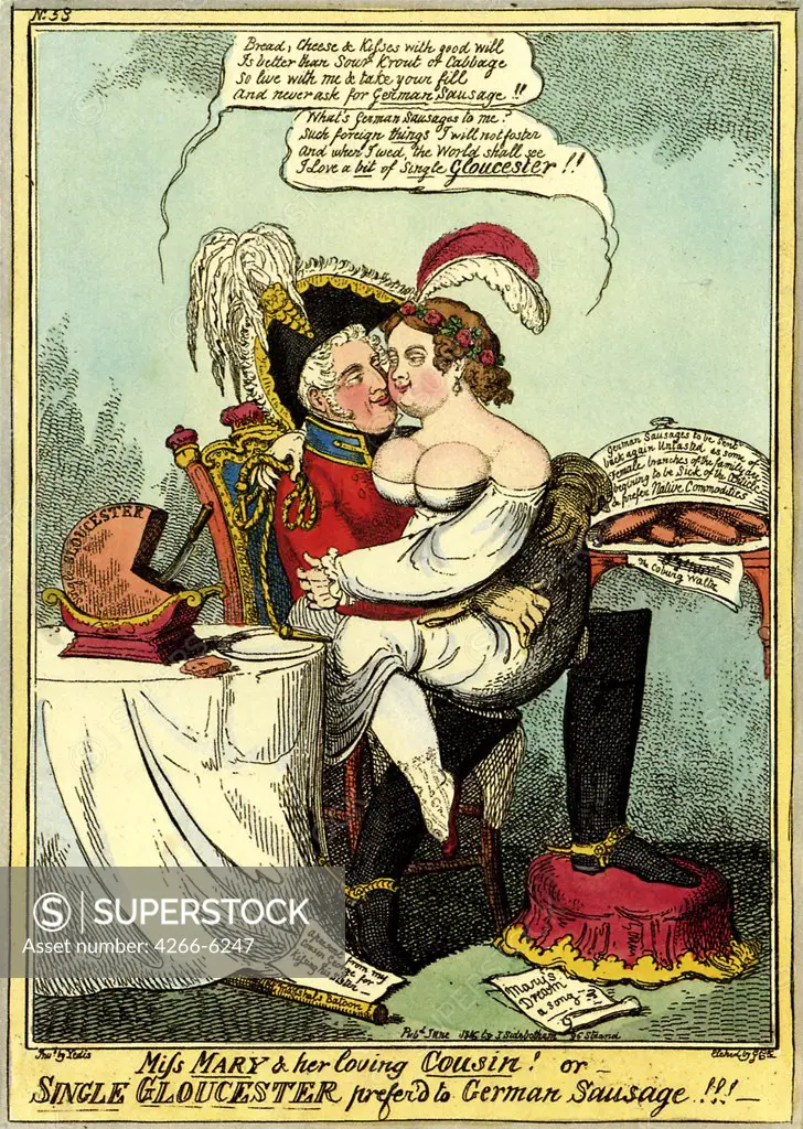 Couple by Isaac Robert Cruikshank, Etching, watercolor, 1816, Caricature, 1789-1856, Private Collection
