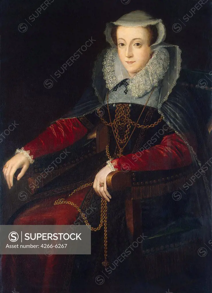 Portrait of Mary I of Scots by Anonymous artist, Oil on canvas, 16th century, Mannerism, Russia, St. Petersburg, State Hermitage, 110x80,5
