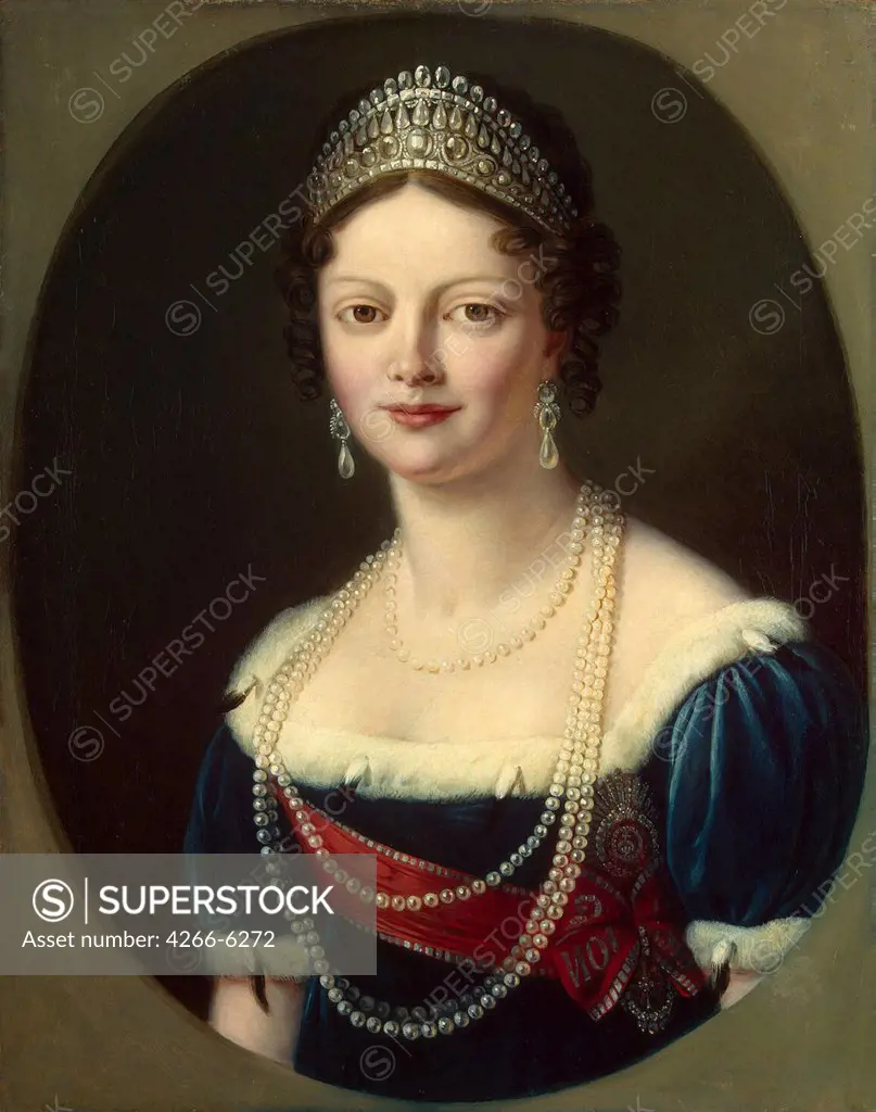 Portrait of Catherine Pavlovna by Anonymous artist, Oil on canvas, 19th century, Classicism, Russia, St. Petersburg, State Hermitage, 67,5x53