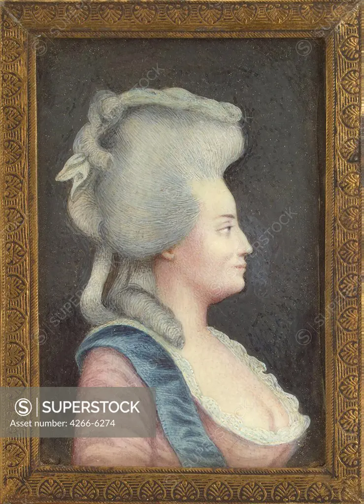 Portrait of Maria Feodorovna by Anonymous artist, Watercolor, Gouache on horn, 1780s, Rococo, Russia, St. Petersburg, State Hermitage, 14,5x11,8