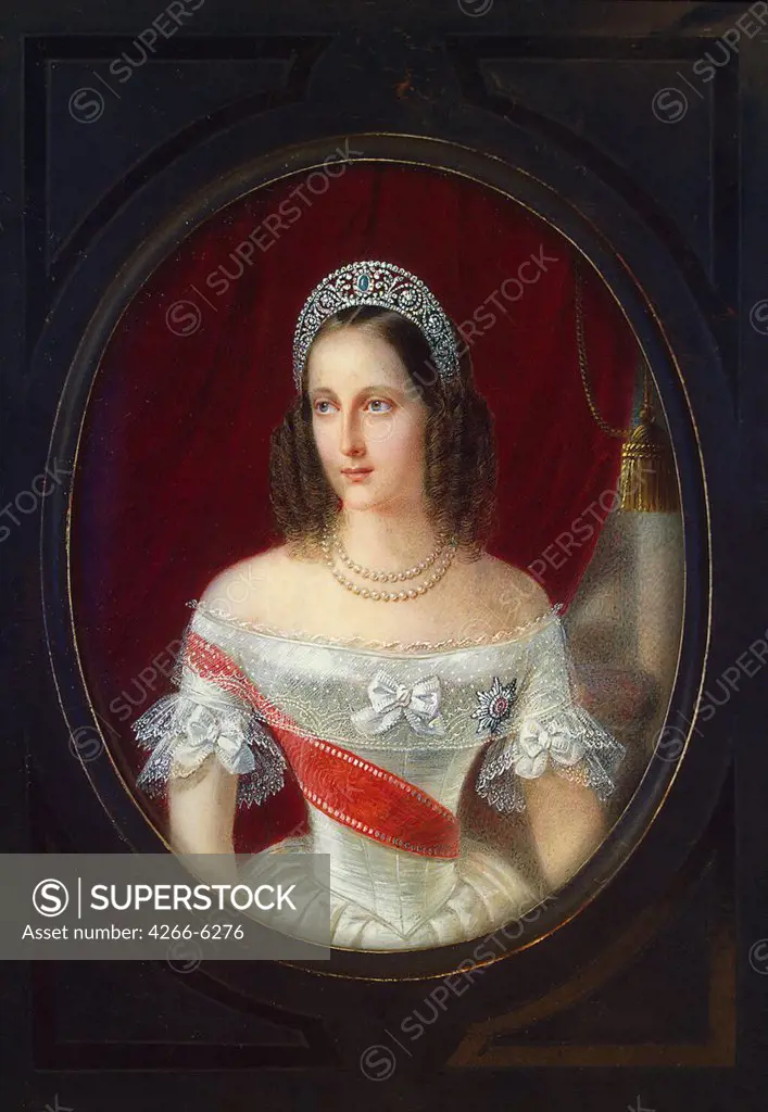 Portrait of Maria Nikolaevna by Anonymous artist, Watercolor, Gouache on horn, circa 1840, Neoclassicism, Russia, St. Petersburg, State Hermitage, 9,3x7,3