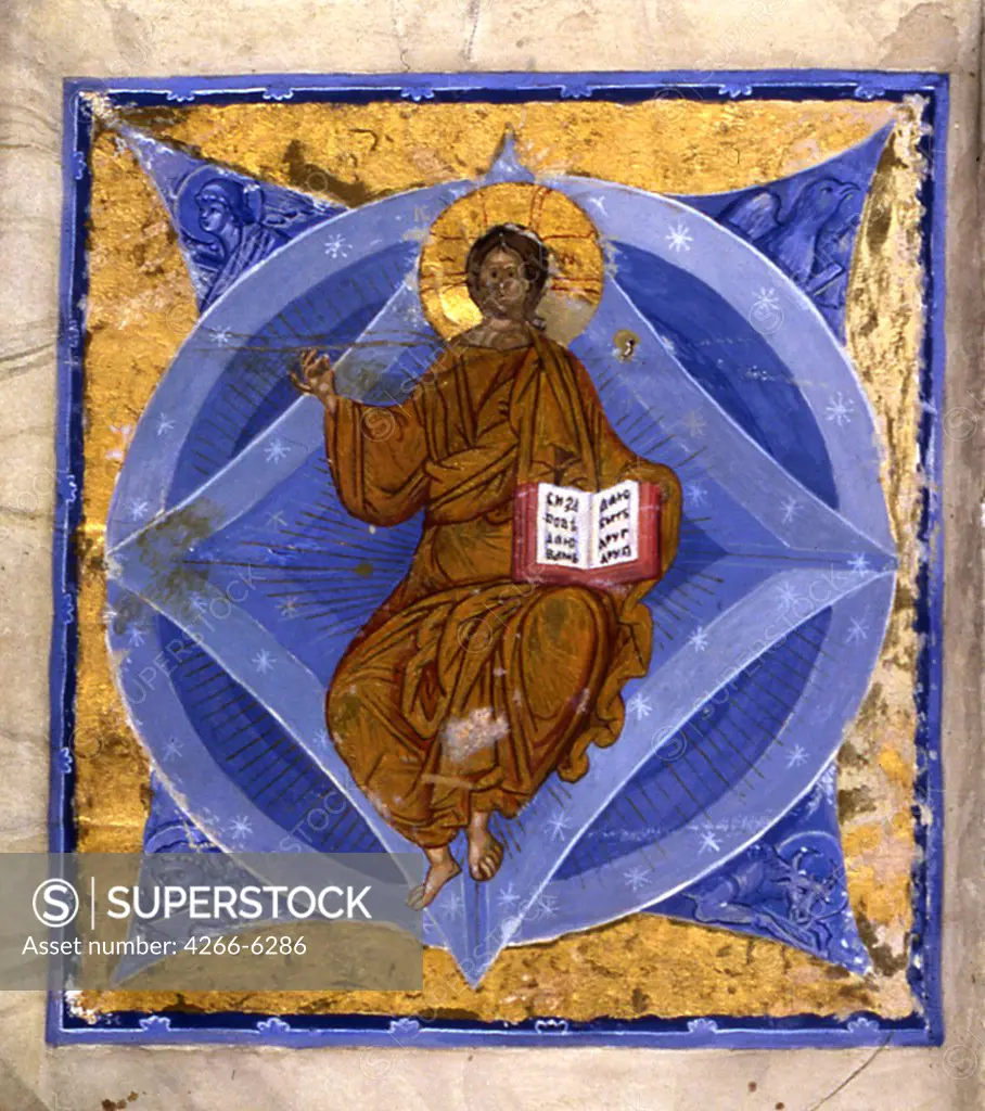 Religious illustration by Andrei Rublev, Tempera and gold on parchment, 1400s, Moscow, State History Museum,