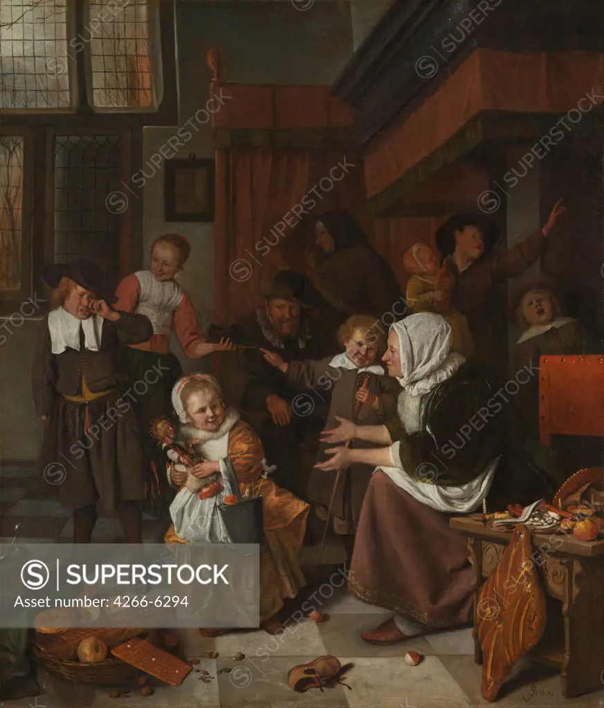 Children with adults by Jan Havicksz Steen, Oil on canvas, 1668, Baroque, 1626-1679, Netherlands, Amsterdam, Rijksmuseum, 82x70,5