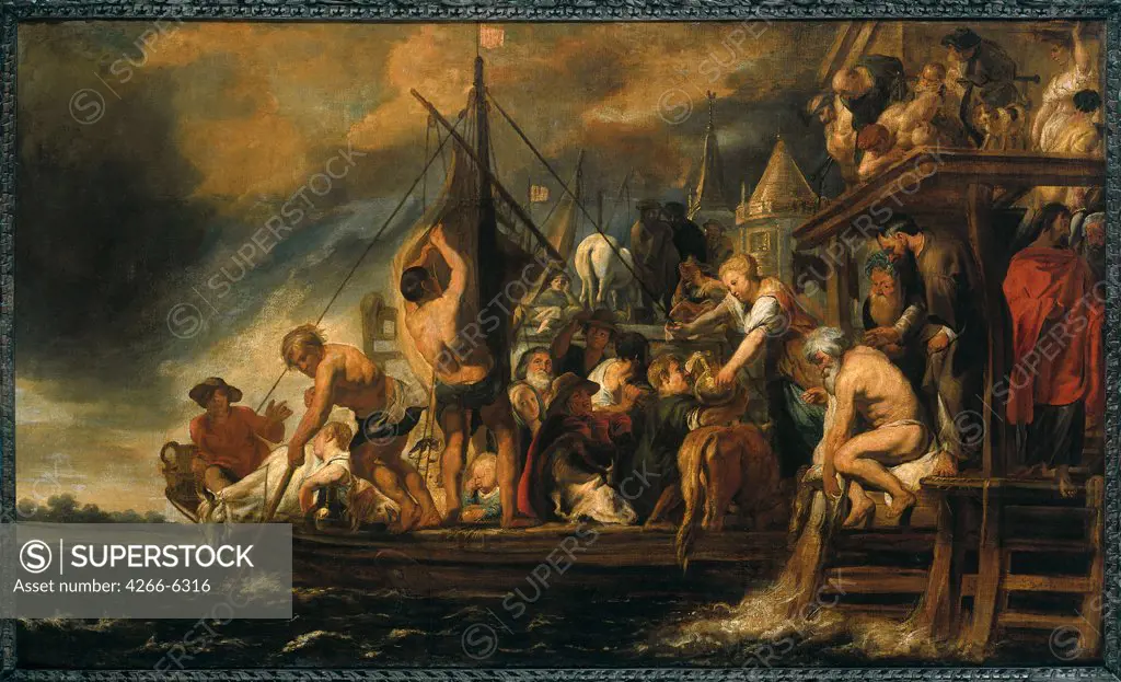 Ferry Boat to Antwerp by Jacob Jordaens, oil on canvas, 1645, 1593-1678, Holland, Amsterdam, Rijksmuseum, 119x197,5