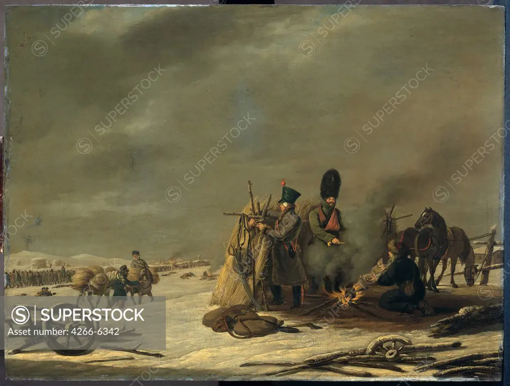 Winter landscape with soldiers by Johannes Hari, oil on canvas, 1820, 1772-1849, Holland, Amsterdam, Rijksmuseum, 49x67
