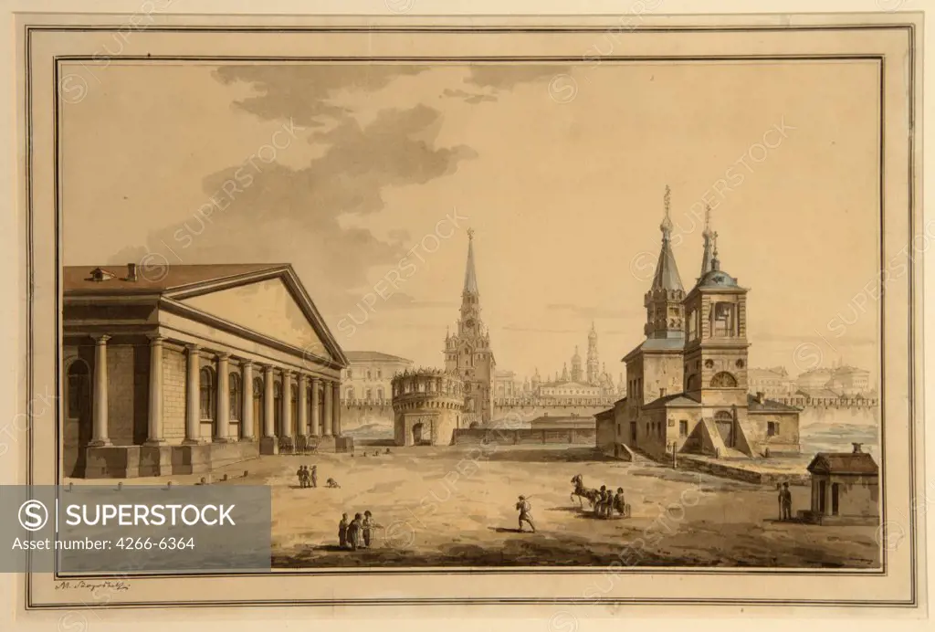 View of Red Square in Moscow by Maxim Nikiphorovich Vorobyev, Watercolour on paper, 1817, 1787-1855, Russia, Moscow, Museum of Moscow History and Reconstruction, 26,5x43