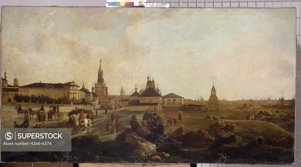 View of russian town by Gerard de la Barthe, Oil on canvas, 1795, active 1787-1810, Russia, St. Petersburg, State Russian Museum, 75x141,5