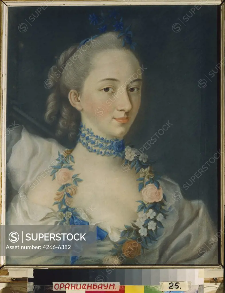 Portrait of princess Nathalie Shcherbatova by Jean-Francois Samsois, Pastel on Bristol board, 1756, 18th century, State Open-air Museum Oranienbaum, 54x44