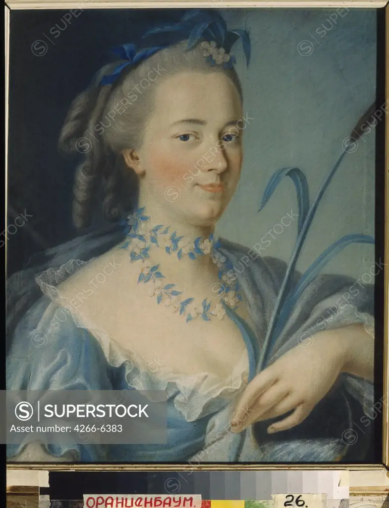 Portrait of Countess Praskovya Bruce by Jean-Francois Samsois, Pastel on Bristol board, 1756, active Mid of 18th century, State Open-air Museum Oranienbaum, 54x44