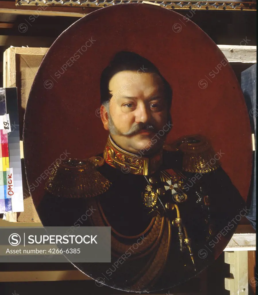 Portrait of Yakov Rostovtsev by Sergei Konstantinovich Zaryanko, Oil on canvas, 1885, 1818-1870, Russia, Omsk, Regional M. Vrubel Art Museum, 81x64