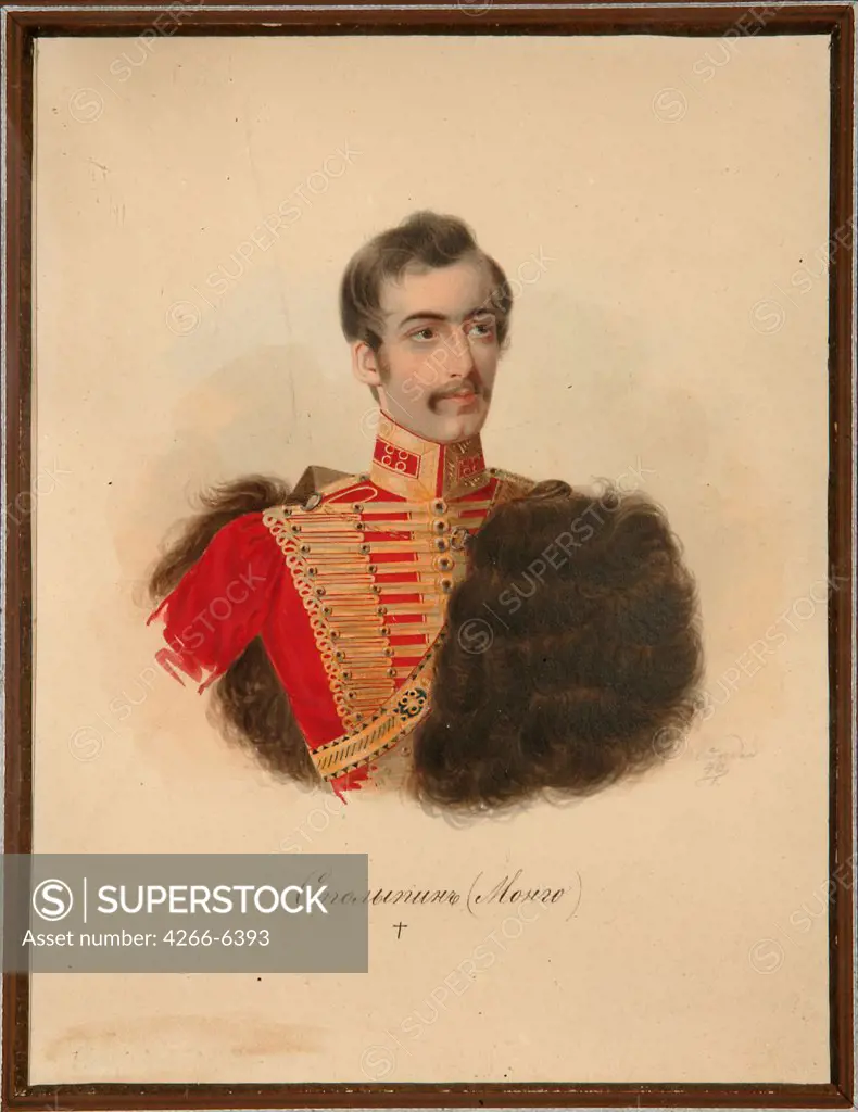 Portrait of Alexey Stolypin by Alexander Ivanovich Klunder, Watercolour on paper, 1840, 1802-1875, Russia, St Petersburg, Institut of Russian Literature IRLI, Pushkin-House