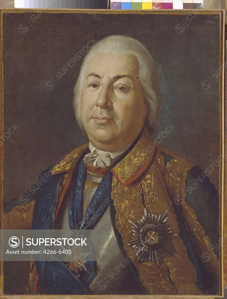 Portrait of count Pyotr Saltykov by Ivan Loktev, Oil on canvas, 1762, active 18th century, Russia, St. Petersburg, State Russian Museum, 61x48,5