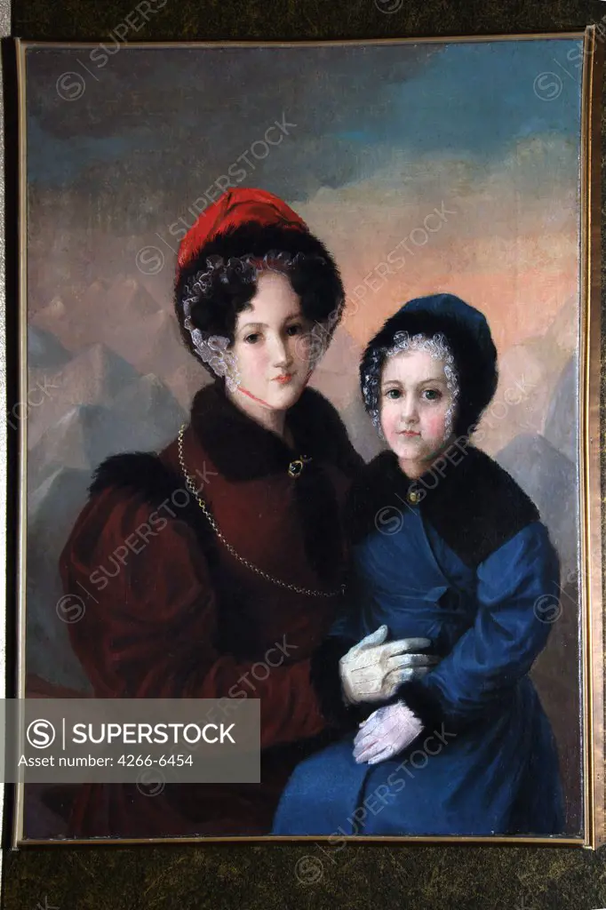 Portrait of Praskovia Muravyova with daughter by Fyodor Andreevich Tulov, oil on canvas, 1820s, 1792-1855, Russia, Moscow, State History Museum