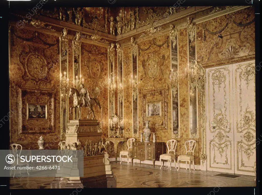 Amber room interior by Anonymous artist, 1917, Russia, St. Petersburg, State Open-air Museum Tsarskoye Selo