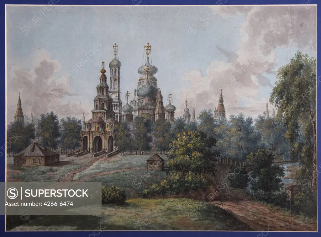 New jerusalem monastery by Fyodor Yakovlevich Alexeyev, Watercolor and ink on paper, 1800s, 1753-1824, Russia, Moscow, State History Museum