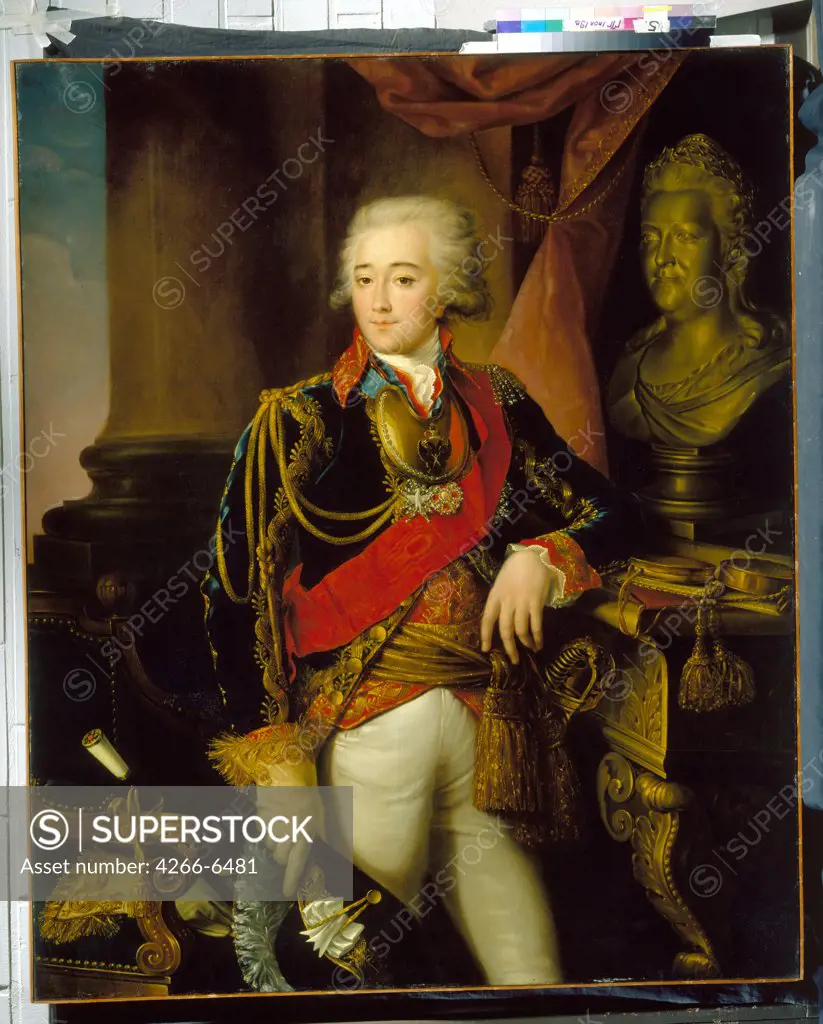 Portrait of count Alexander Dmitriev-Mamonov with bust of Catherine the Great by Nikolai Ivanovich Argunov, Oil on canvas, 1812, 1771-after 1829, Russia, Moscow, State Tretyakov Gallery, 151,5x126