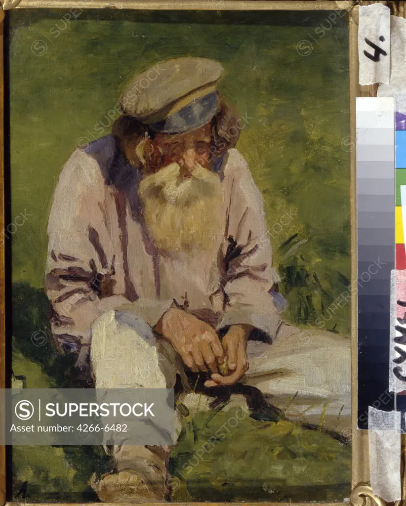 Illustration with old man by Abram Yefimovich Arkhipov, Oil on canvas, 1862-1930, 19th century, Russia, Sumy, Regional Art Museum, 30,5x22
