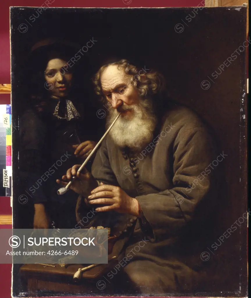 Man smoking pipe by Ferdinand Bol, Oil on canvas, 1641, 1616-1680, Russia, Tambov, Regional Art Gallery, 111x91
