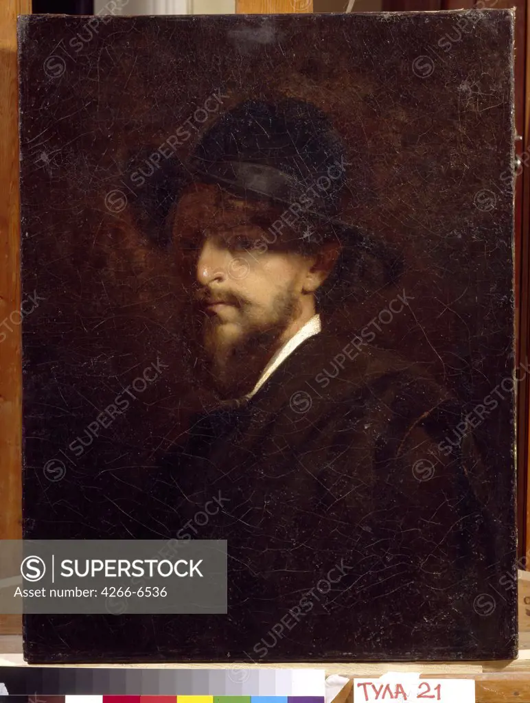 Self portrait by Grigori Grigoryevich Myasoedov, Oil on canvas, 1867-1869, 1834-1911, Russia, Tula, State Art Museum, 70x54