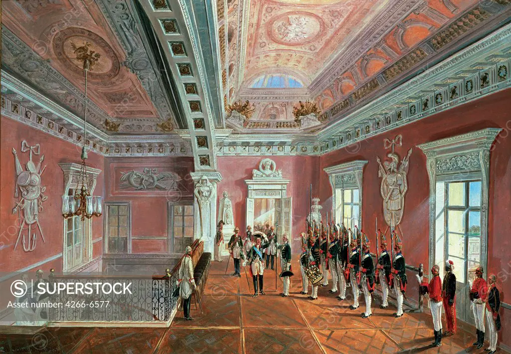 Palace Pavlovsk interior by Gustav Schwarz, oil on canvas, 1848, circa 1800-after 1855, Russia, St Petersburg, State Open-air Museum Pavlovsk Palace