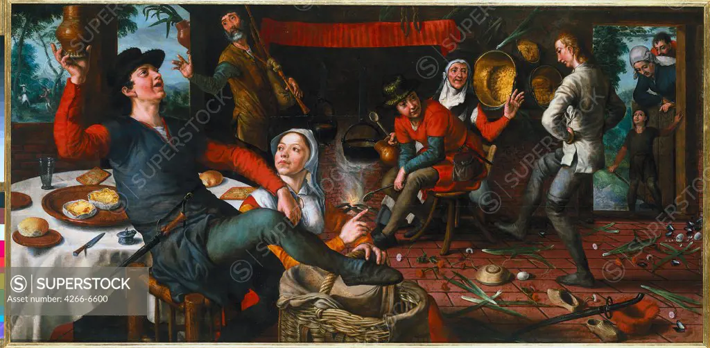 Easter games by Pieter Aertsen, oil on wood, 1552, 1508-1575, Holland, Amsterdam, Rijksmuseum, 84x172