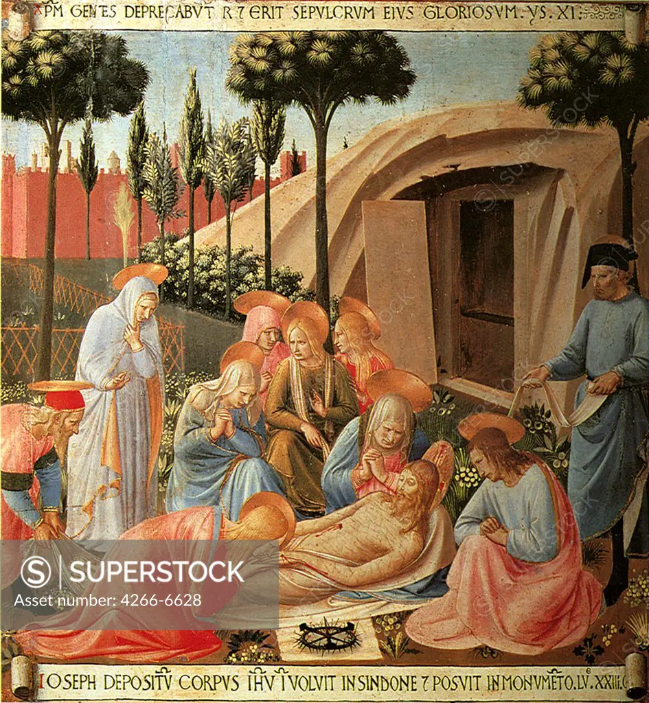 Entombment of Christ by Fra Giovanni da Fiesole or Fra Angelico, tempera on panel, circa 1450, circa 1400-1455, Florentine School, Italy, Florence, San Marco Church, 38,5x37