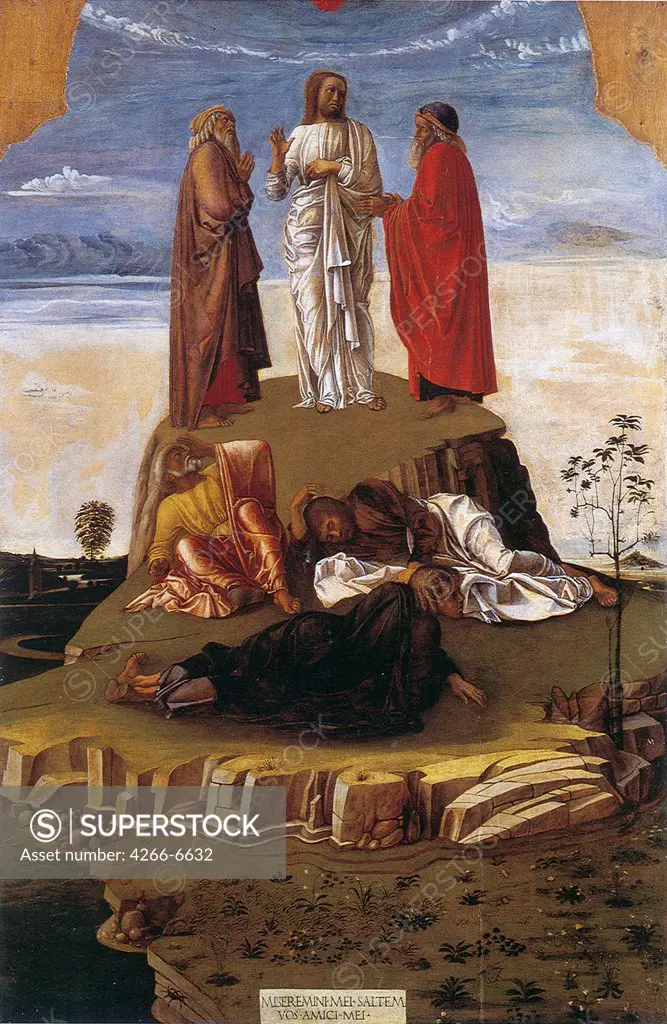 Transfiguration of Jesus Christ by Giovanni Bellini, oil on wood, circa 1460, 1430-1516, Venetian School, Italy, Venice, Museo Correr, 133x90,3