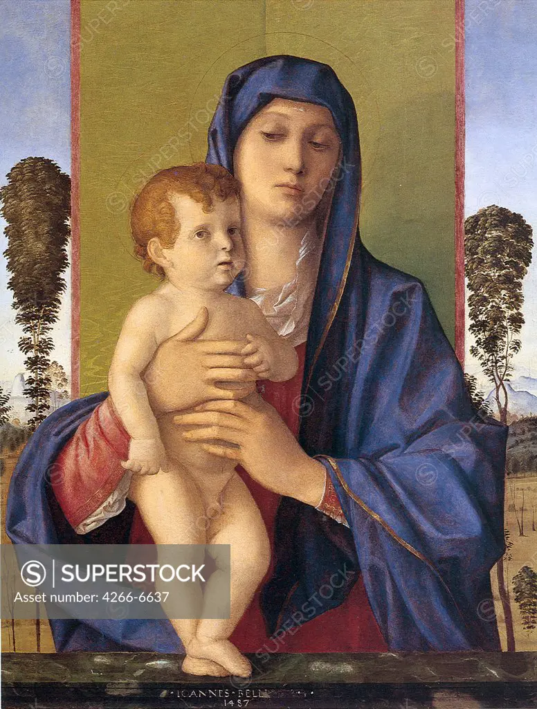 Madonna with Child by Giovanni Bellini, oil on wood, 1487, 1430-1516, Venetian School, Italy, Venice, Gallerie dell' Accademia, 74x58