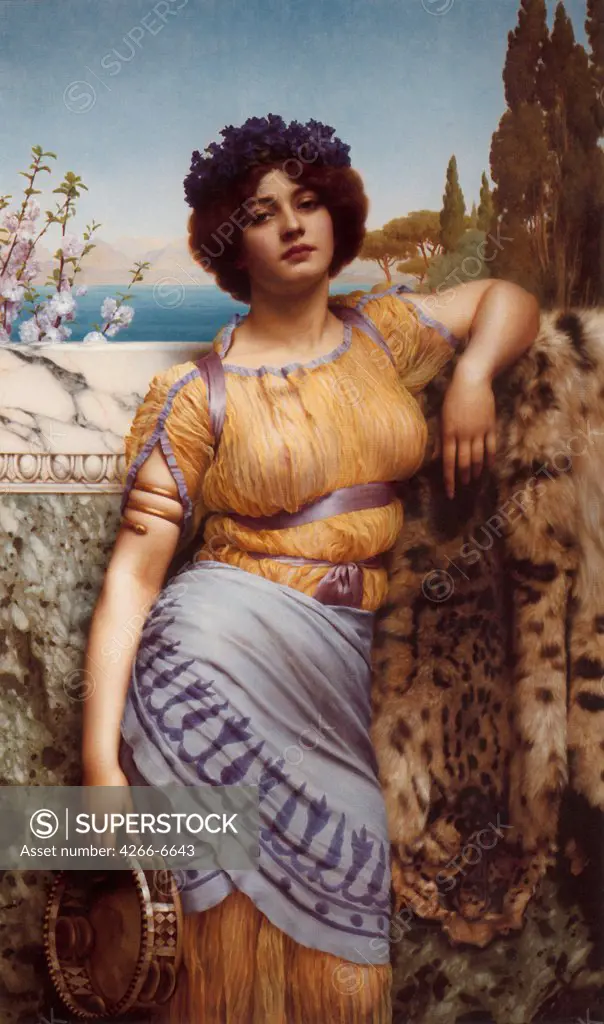 Dancer with tambourine by John William Godward, oil on canvas, 1902, 1861-1922, Private Collection, 137x 83,8