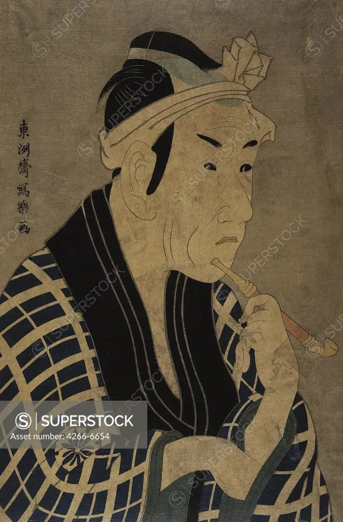 Portrait of kabuki actor by Toshusai Sharaku, colour woodcut, 1794, active 1794-1795, Russia, St Petersburg, State Hermitage, 37x24,8