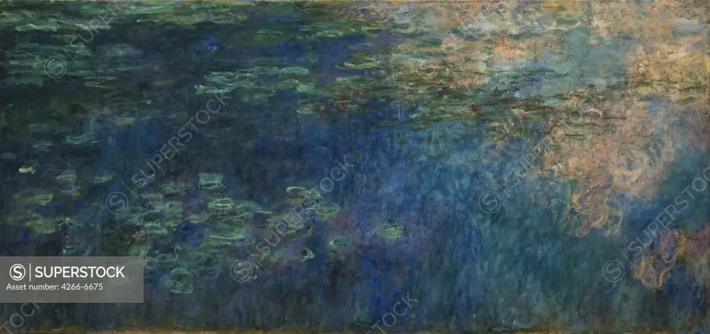 Lilies in pond by Claude Monet, oil on canvas, 1914-1926, 1840-1926, USA, New York, Museum of Modern Art, 200x424,8