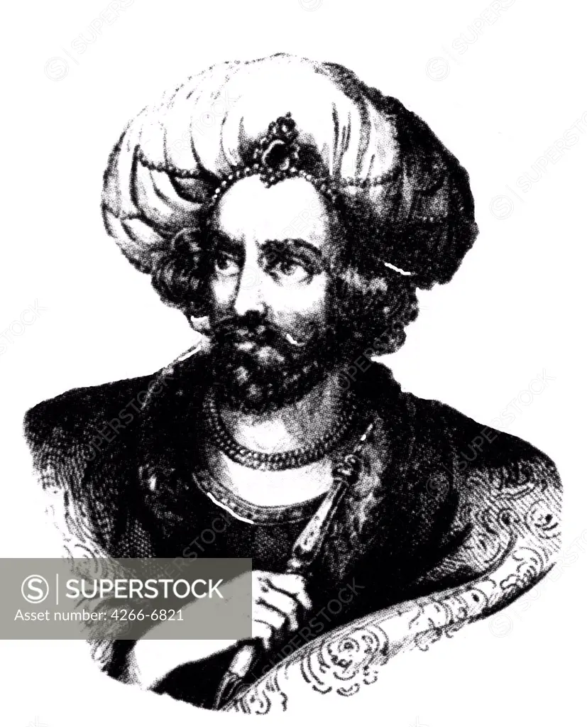 Portrait of Harun Al-Rashid by Anonymous artist, Lithograph, Russia, St. Petersburg, Russian National Library,