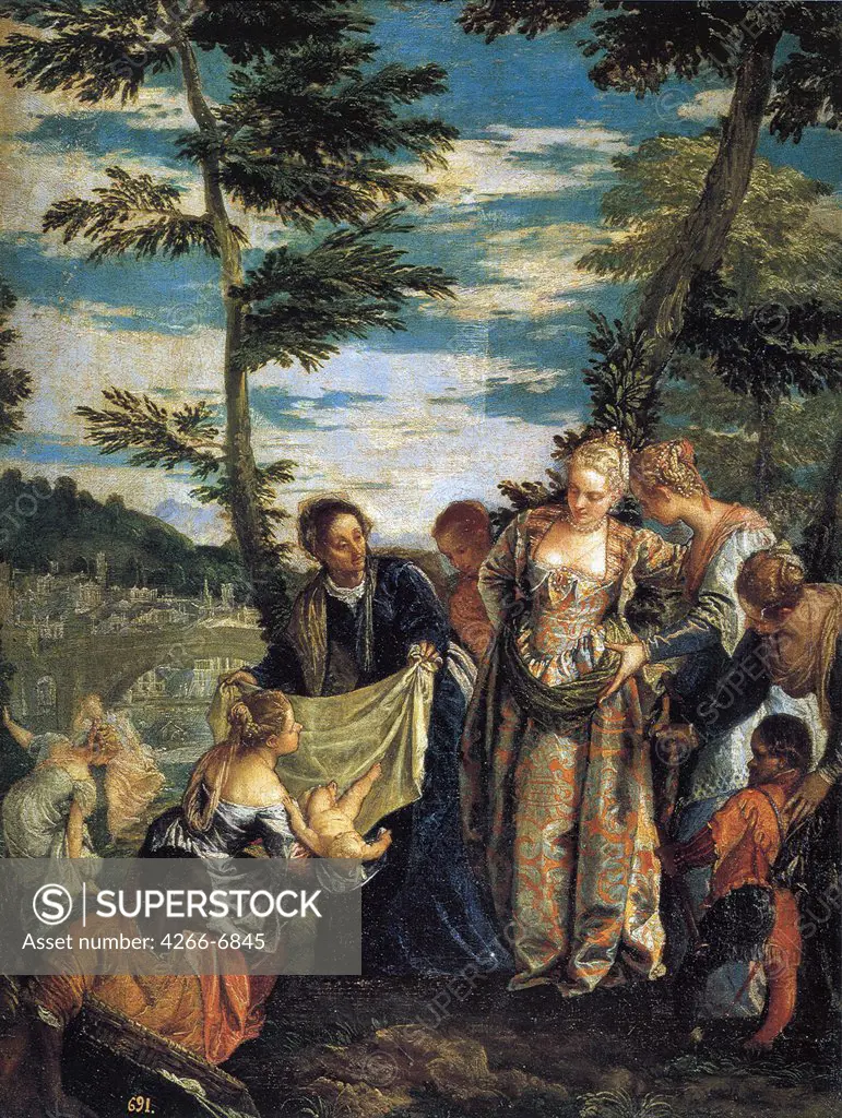 Finding of Moses by Paolo Veronese, Oil on canvas, circa 1580, 1528-1588, Spain, Madrid, Museo del Prado, 50x30