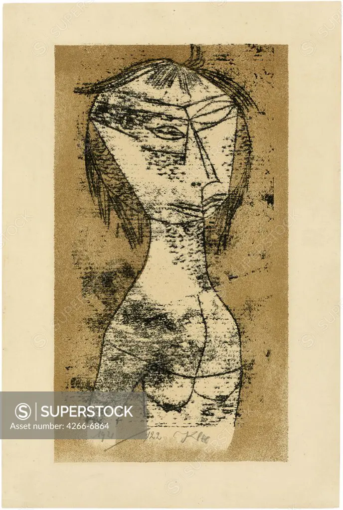 Abstract portrait by Paul Klee, Color lithograph, 1921, 1879-1940, Private Collection, 31x17,5