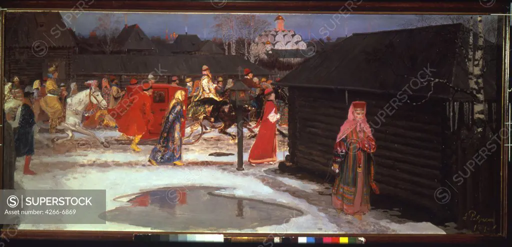 Scene from village by Andrei Petrovich Ryabushkin, Oil on canvas, 1901, 1861-1904, Russia, Moscow, State Tretyakov Gallery, 90x206,2