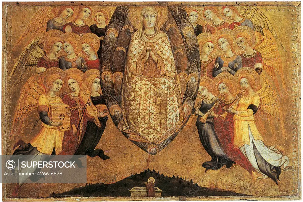 Virgin Mary with angels by Sano di Pietro, Tempera on panel, circa 1450, 1406-1481, Altenburg, Lindenau-Museum, 31,5x47,2