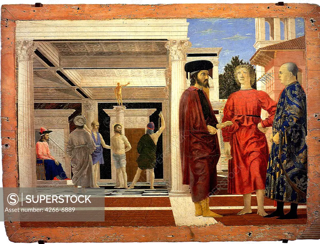 Jesus Christ before way to Calvary by Piero della Francesca, Tempera and oil on wood, circa 1455, circa 1415-1492, Italy, Urbino, Galleria nazionale delle Marche, 67,5x91