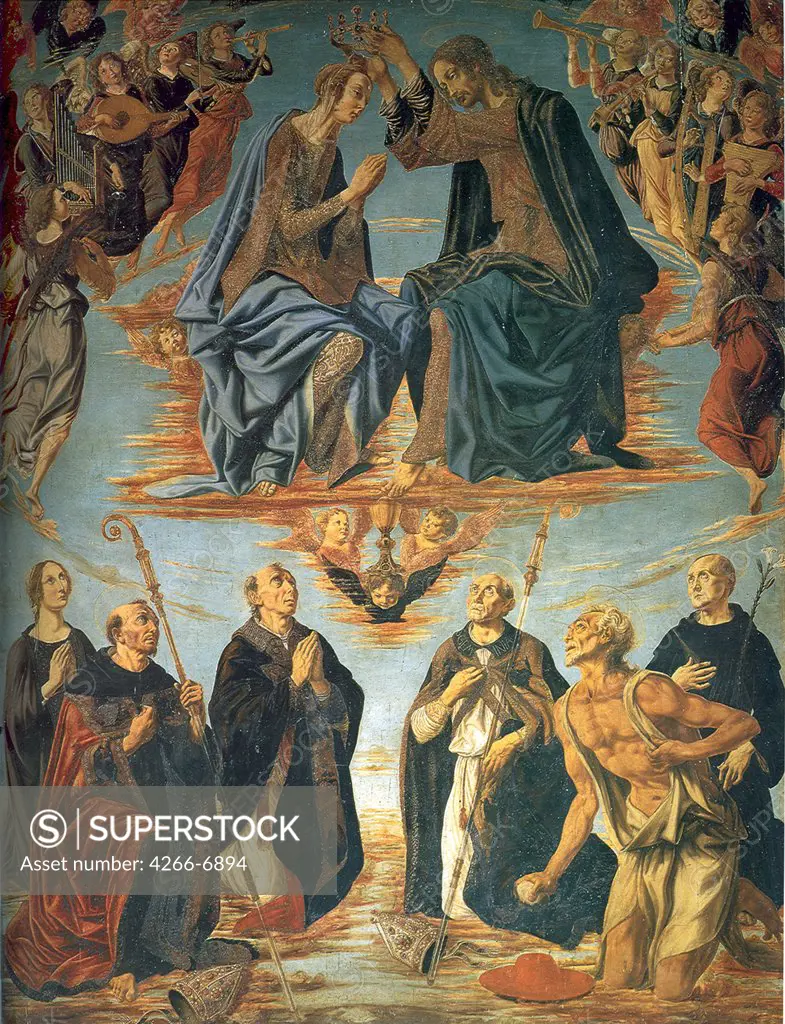 Coronation of the Virgin Mary by Piero del Pollaiuolo, Tempera on panel, 1483, 1443-1496, Italy, San Gimignano, Chiesa di Sant'Agostino