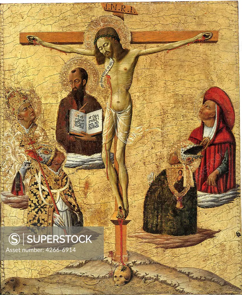 The crucifixion by Matteo di Giovanni, Tempera on panel, 1450, circa 1430-1495, USA, Princeton University Art Museum, 51,7x44