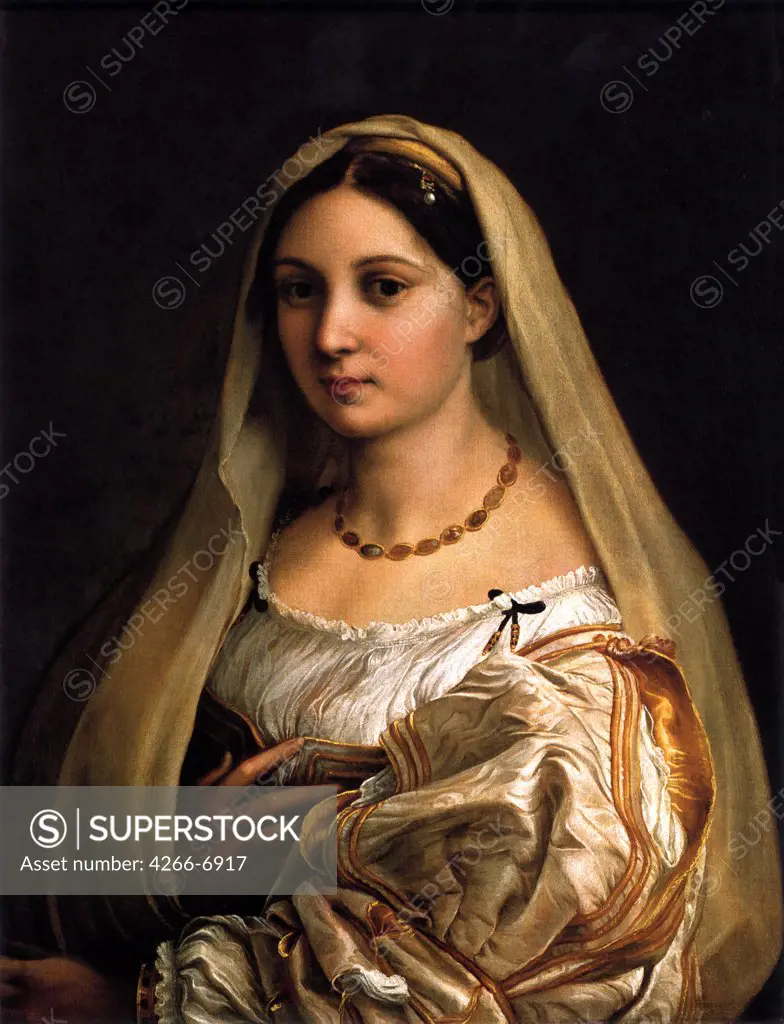 Portrait of woman by Raphael, Oil on wood, 1516, 1483-1520, Italy, Florence, Palazzo Pitti, 85x64