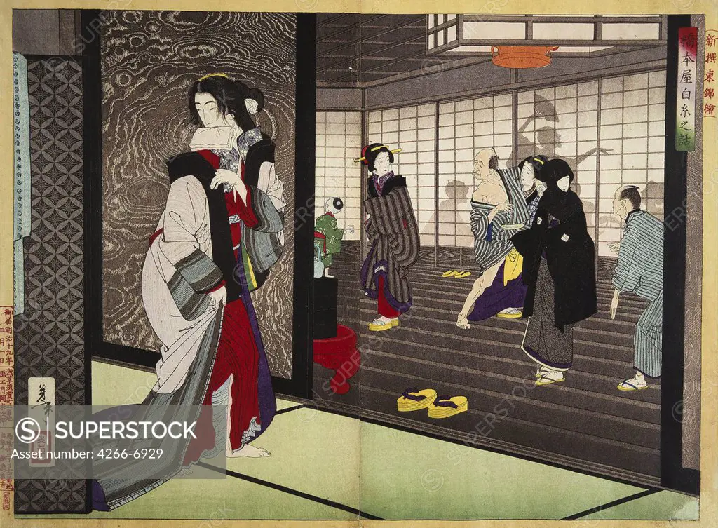 Japanese illustration by Tsukioka Yoshitoshi, Color linocut, 1886, 1839-1892, Russia, St. Petersburg, State Hermitage, 24x36,2