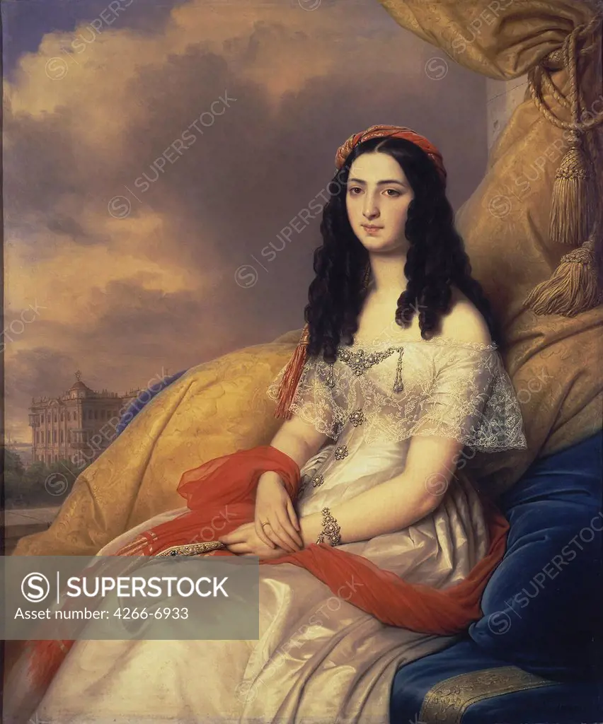 Portrait of countess Gabrielle Anne Cisterne de Courtiras by Charles de Steuben, Oil on canvas, 1844, 1788-1856, Russia, St. Petersburg, State Hermitage, 116x98