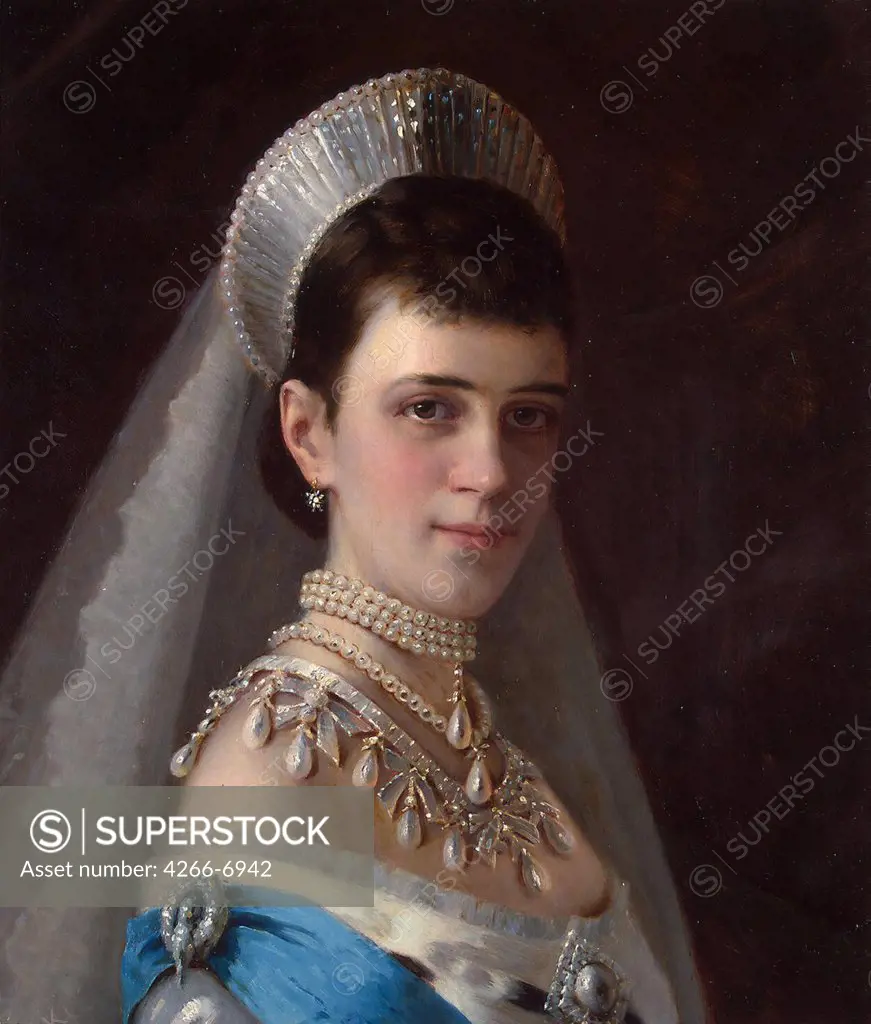 Portrait of Tsarina Maria Feodorovna by Ivan Nikolayevich Kramskoi, Oil on canvas, 1880s, 1837-1887, Russia, St. Petersburg, State Hermitage, 55x47