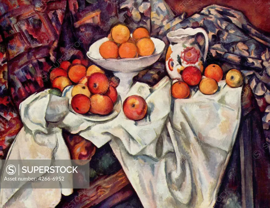 Still life with fruits by Paul Cezanne, Oil on canvas, 1895-1900, 1839-1906, France, Paris, Musee d'Orsay, 73x92