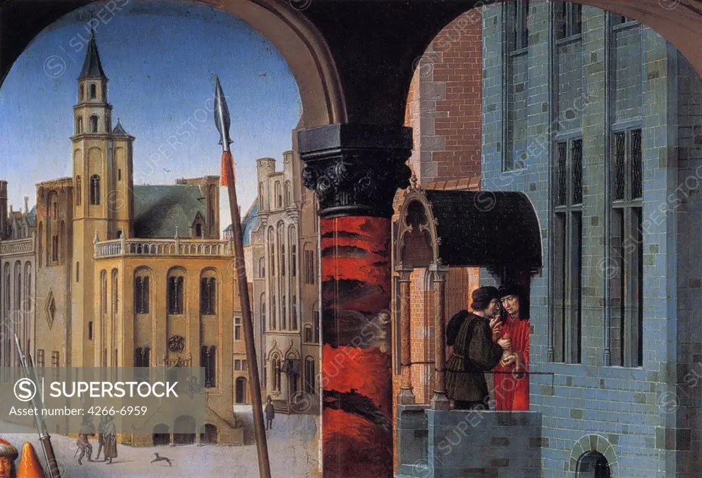 View of town by Gerard David, Oil on wood, 1498, circa 1460-1523, Belgium, Bruges, Groeningemuseum