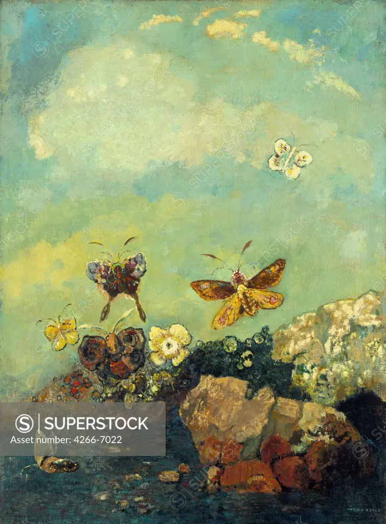 Butterflies by Odilon Redon, Oil on canvas, circa 1910, 1840-1916, USA, New York, Museum of Modern Art, 73,9x54,9
