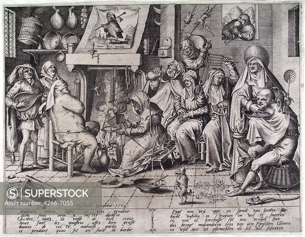 Gathering by Pieter van der Heyden, Copper engraving, circa 1550, 1538-1572, Holland, Amsterdam, Rijksmuseum, 19,5x28,8