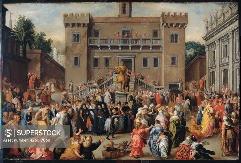 Rising of Women of Rome by Pieter Isaacsz, Oil on copper, 1604, 1569-1625, Holland, Amsterdam, Rijksmuseum, 41,5x62