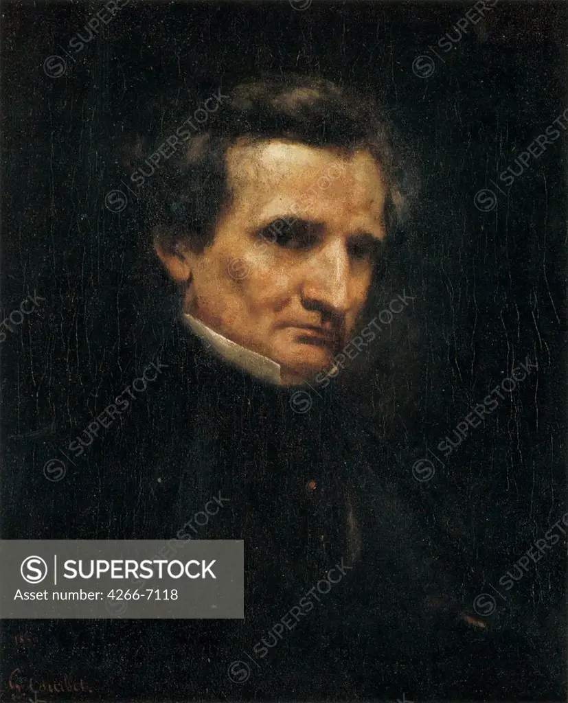 Portrait of composer Hector Berlioz by Gustave Courbet, Oil on canvas, 1850, 1819-1877, France, Paris, Musee d'Orsay, 61x48